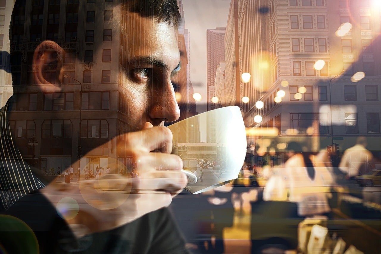 Artsy image of man drinking coffee