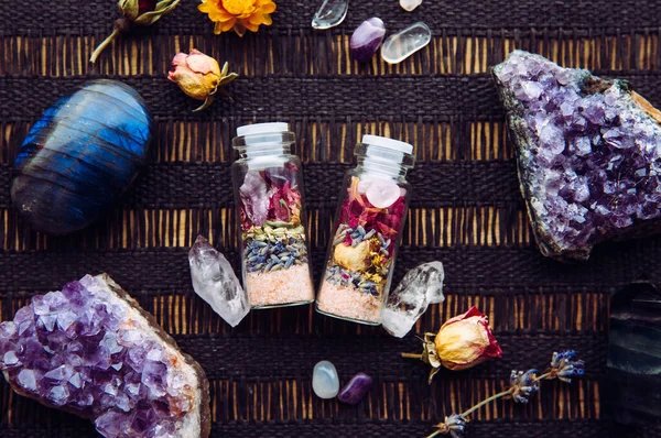 Crystals and herbs