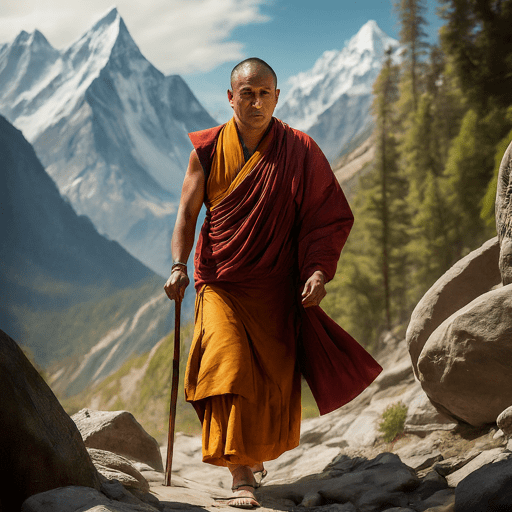 Himalayan monk hiking