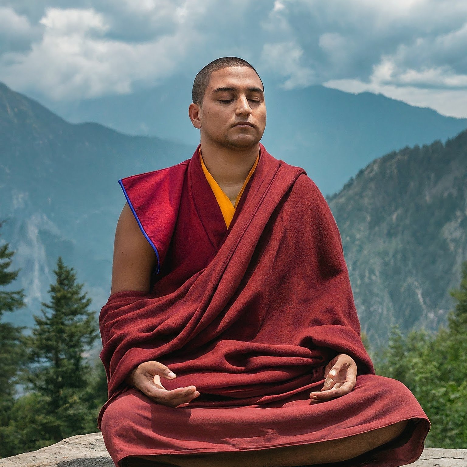 Himalayan monk in deep meditation